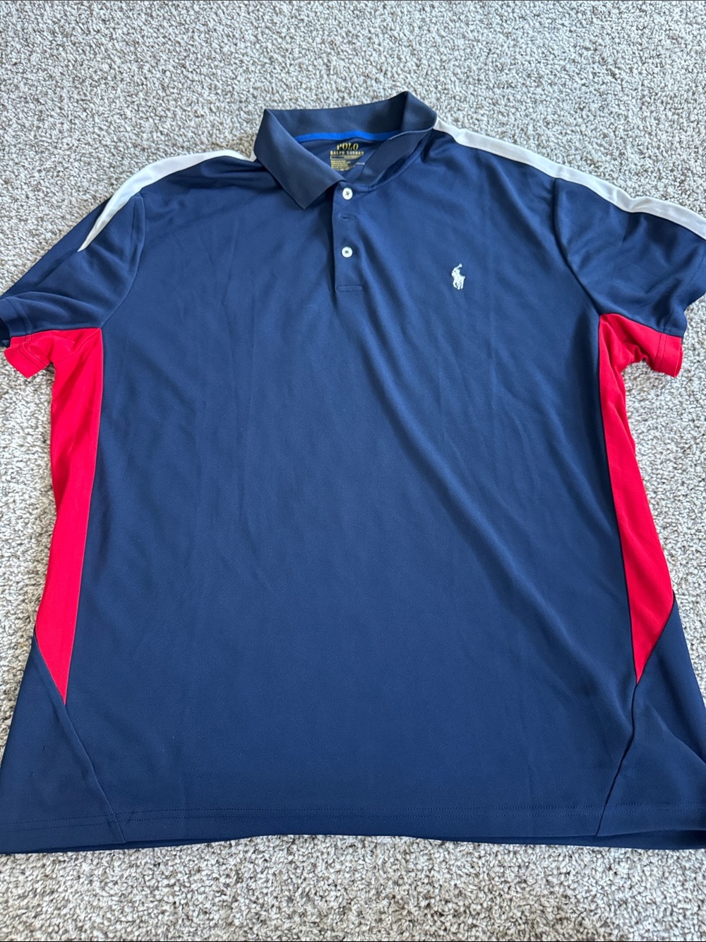 Ralph Lauren Men's Navy Polo with Red Panels and White Trim